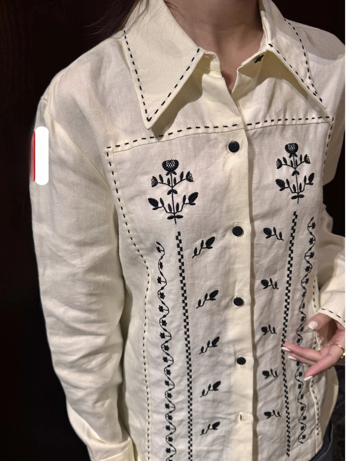 

Женская льняная рубашка Heidd с цветочной вышивкой, длинным рукавом и воротником, прямого кроя, для офиса, весна 2026