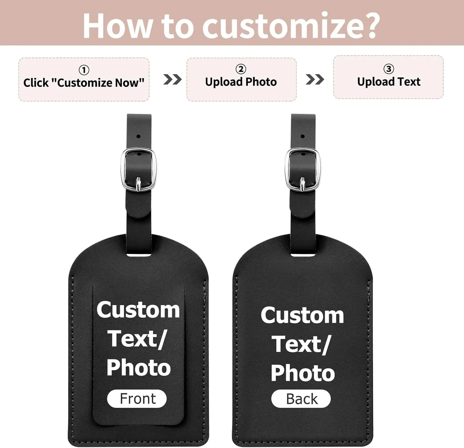 Personalized Leather Luggage Tags, Customizable PU Baggage ID Tag with Privacy Flip Cover, Travel Essential Suitcase Tag