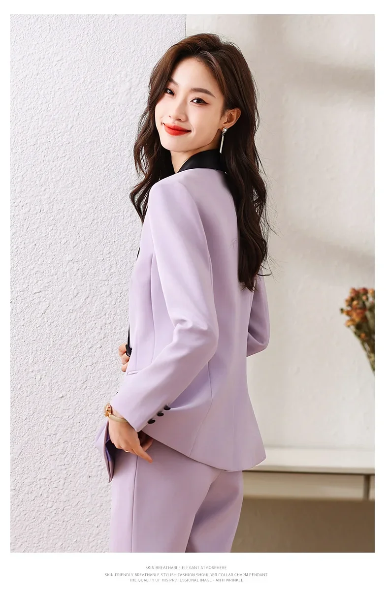 Blazer da donna viola Blazer da donna primavera Office Lady Business Work Wear giacca formale Casual in cotone elegante cappotto pantaloni abito da ballo