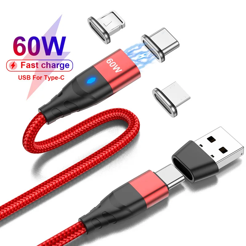 Cable USB magnético PD 60W, Cable USB C a tipo C, Cable de carga rápida para Huawei, Cable cargador de datos para reproductor de juegos MacBook