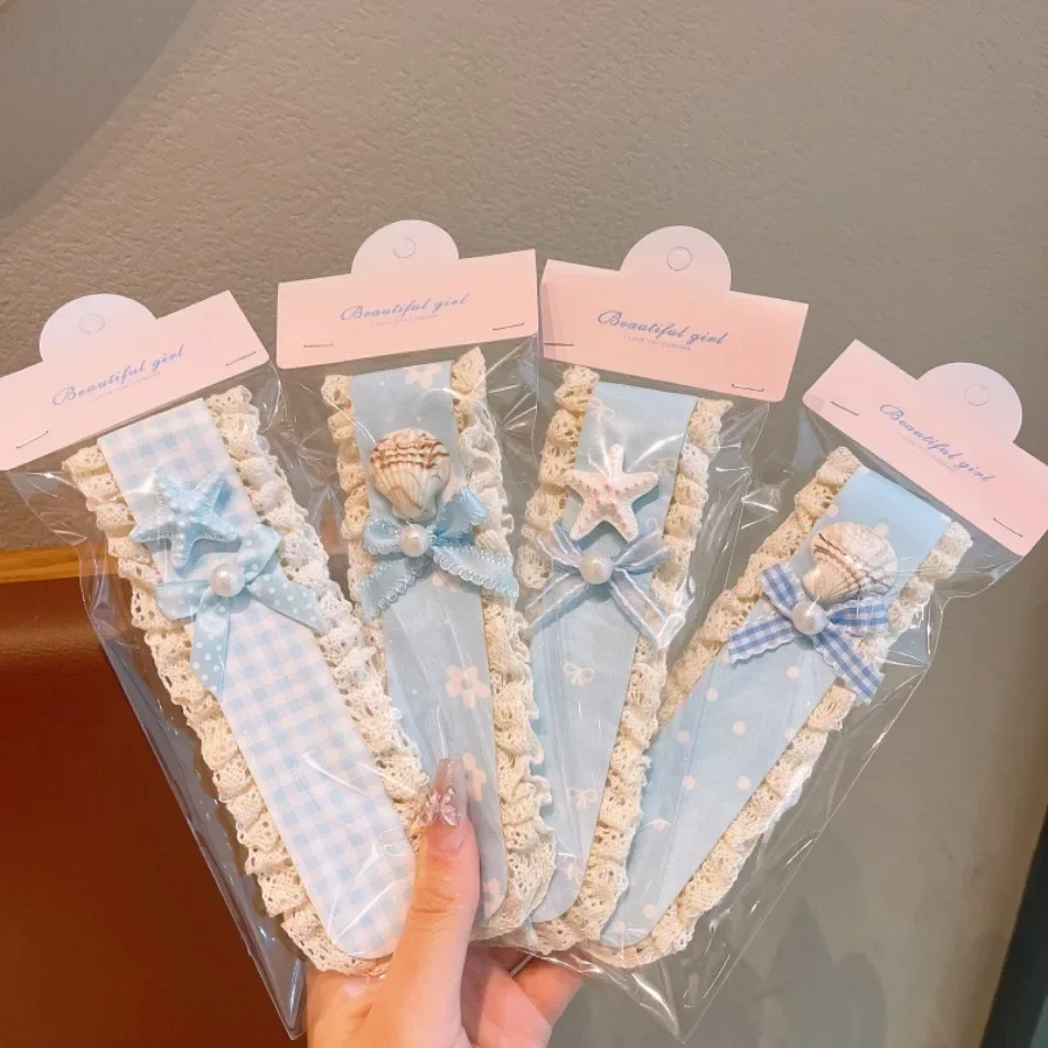 Summer Ocean Seashell Lace Velcro Hair Bands Cute Toddler Little Girls Fringe Hair Fixing Headband Beach Party Gift Pack ZX07