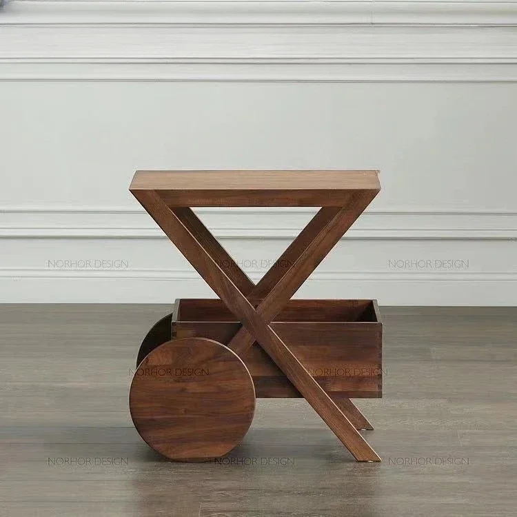 

Nordic Sofa Side Table Living Room Japanese Style North American Black Walnut Corner Table Simple Solid Wood Trolley