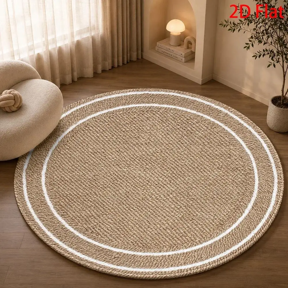 Nordic Round Jute Rug Bohemian Hand-Woven Circular Carpet for Living Room Natural Straw Sisal Area Rug Floor Mat