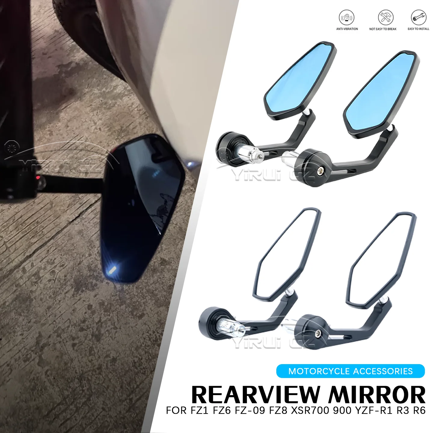 

FOR Yamaha FZ1 FZ6 9 8 XSR700 900 YZF-R1 YZF-R3 R6 7/8"Handlebar End Rearview Mirror Side View Mirror Motorcycle Rearview Mirror