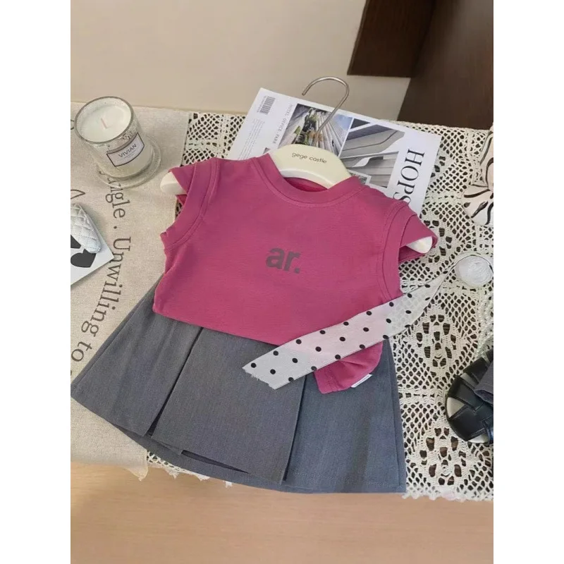 

Children's Outfit Dress New Summer Girls' Fashion Letter Short SleeveTT-shirt+Two-Piece Skirt Set with Elegant Style