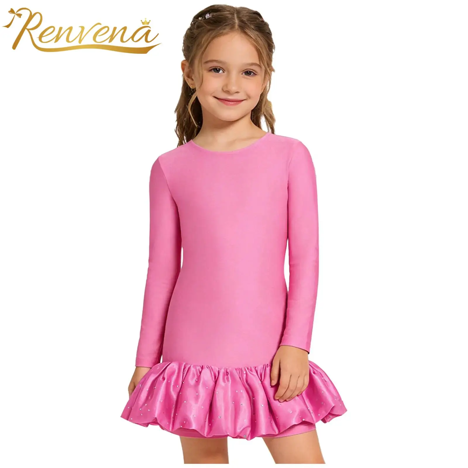 

Children's Day Gift Kids Girls Dance Dress Long Sleeve Dress with Detachable Press Satin Ruffle Kids Prom Birthday Party Gown