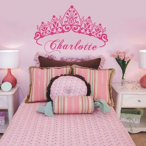 Personalized Name Wall Decal Baby Girl Name Custom Crown Wall Sticker Princess Wall Decor Nursery Bedroom Decorative Decal C657