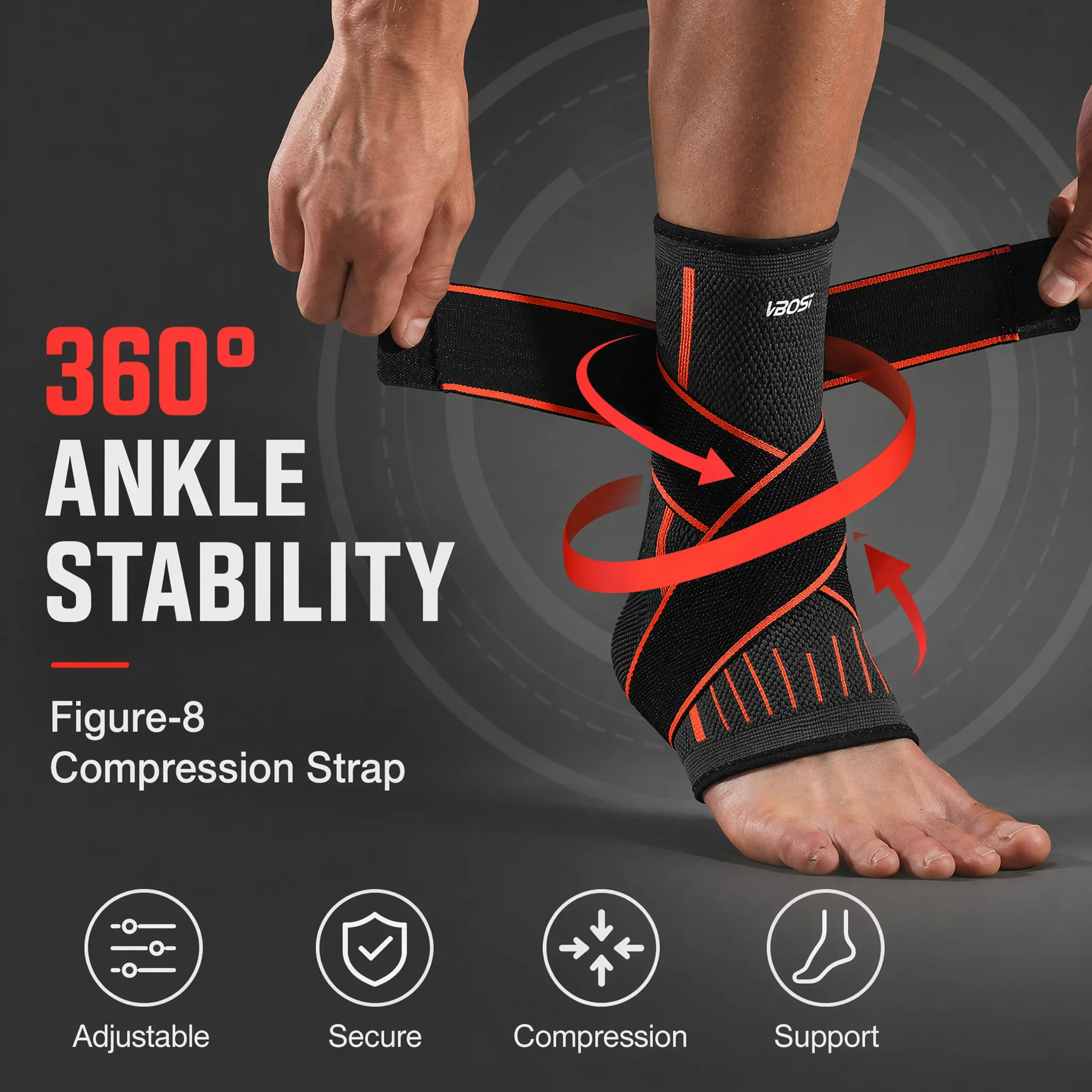 VBOSI Ankle Brace Compression Support Sleeve with Adjustable Strap for Men Women, Breathable Knitted Ankle Support for Sprain, S