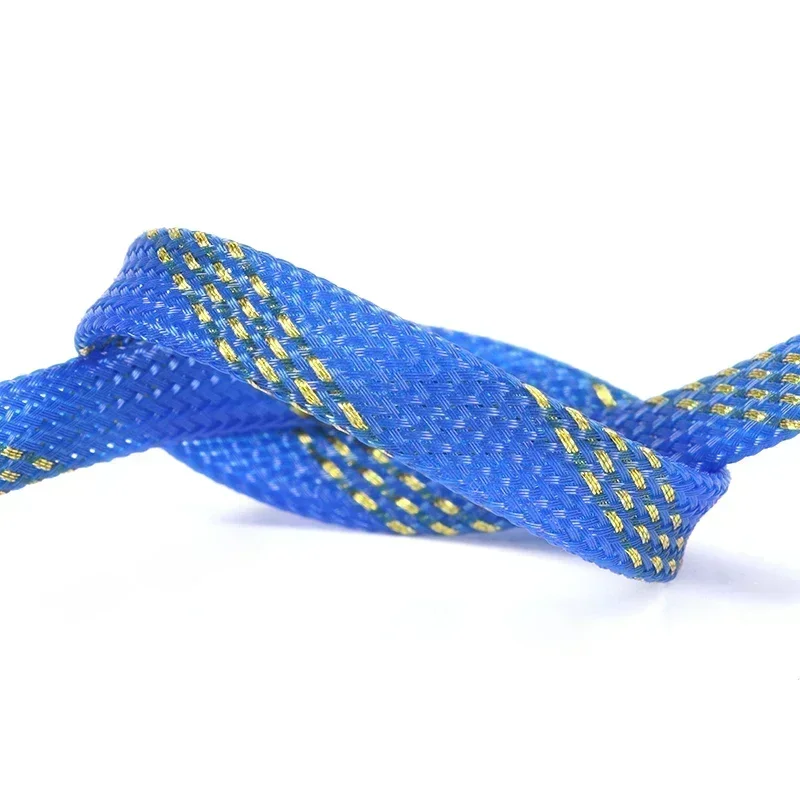 1M~50M Blue Gold PET Braided Wire Sleeve 2-20mm Tight High Density Insulated Cable Protection Expandable Sheath DIY