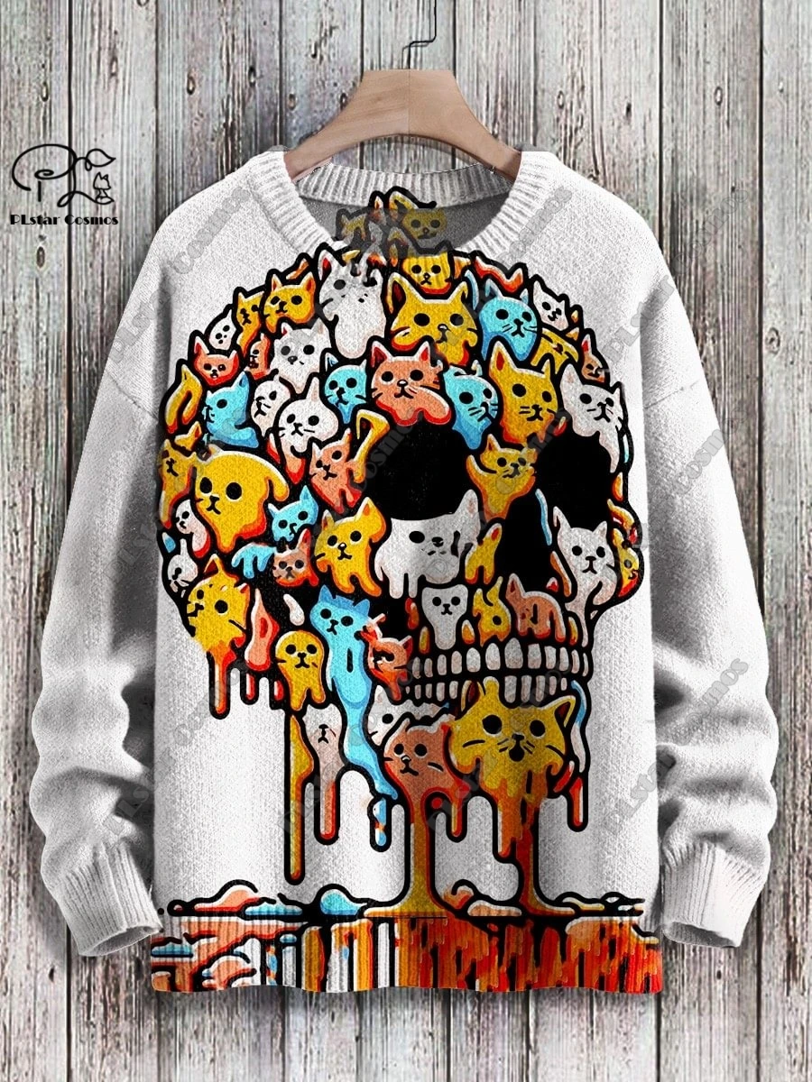 PLstar Cosmos-suéter colorido con estampado 3D de la serie de terror, suéter feo con patrón de Calavera, calle de invierno, informal, Unisex, K1,