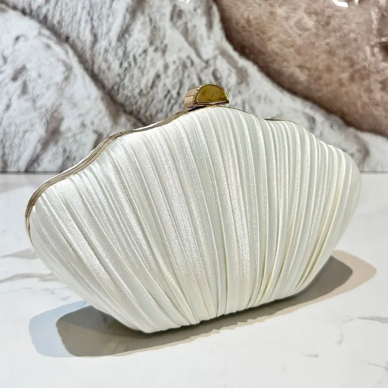 

Luxury Shell Design Clutch Evening Bag Female Luxury Sweet Pleated Party Bags Chain Shoulder Bags Elegant Banquet Wedding Bags