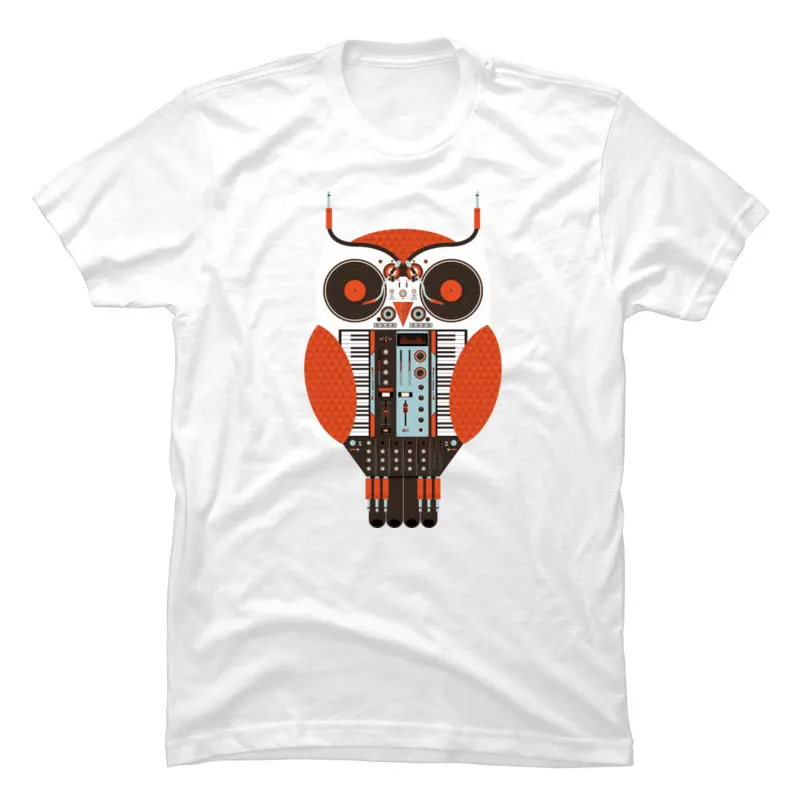 تي شيرت تيشرتات بومة كلاسيكية تيكنو سينث إلكترون DJ مضحك تي شيرت علوي غير رسمي قميص 100% قطن قصير الأكمام الرجال Camiseta #5