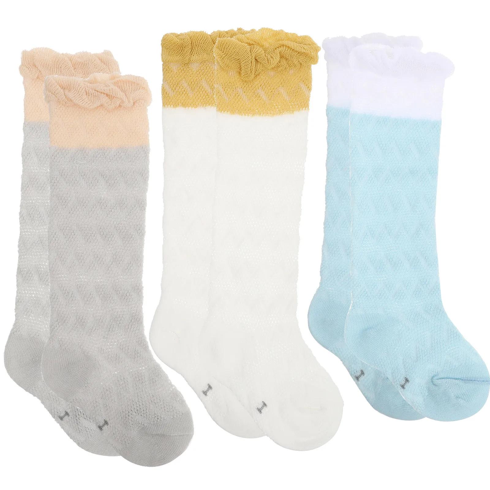 Kids Knee High Socks 3 Pairs – Breathable Soft Long Socks for Toddlers & Babies, Comfortable Summer Wear
