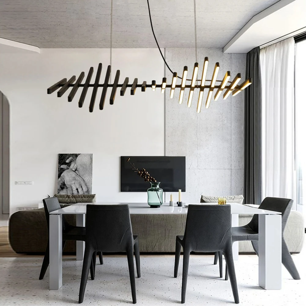 CX130BE LED Fishbone Artistic Ceiling Chandeliers New Lustres Creative Hanging Lamp for Office Lighting Home Decor for Bedroom