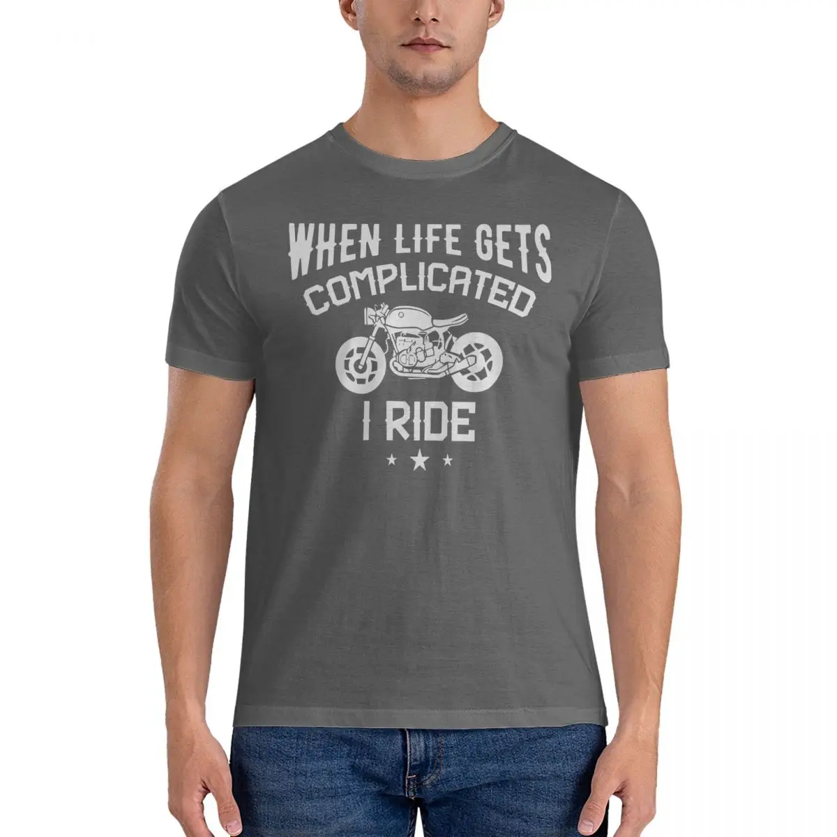 Simply Funny And Cool. When Life Gets Complicated I Ride. T-Shirt Men Cafe Race Motorcycle Cool 100% Cotton Tee