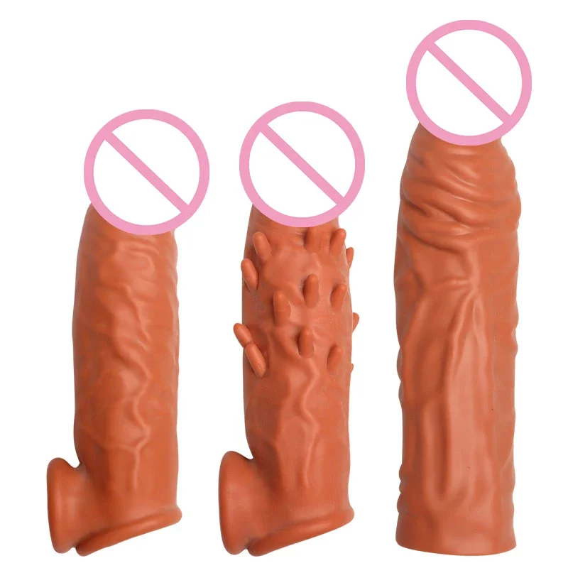 3 Types Penis Extender Sleeve Penis Enlargement Adult Sex Toys for Men Double-Lock Cock Ring Thicken Condoms Sex Products