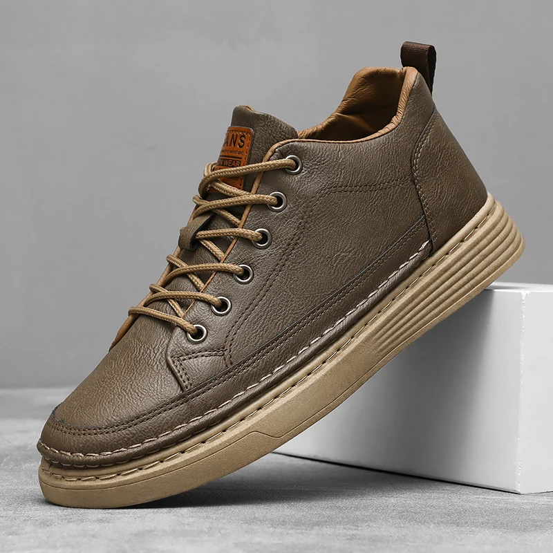 Cheap New Trends 2025 Male Men's Spring Autumn Sneakers Comfortable Working Shoes for Men Leather Footwear Casual Man Shoe Light