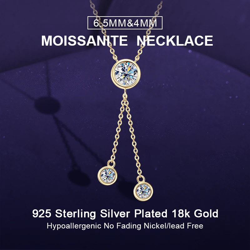 

IOGOU 6.5mm&4mm D-E Moissanite Diamond Pendant Necklace for Women Real 925 Silver Sparkling Bubble Tassel Necklace Fine Jewelry