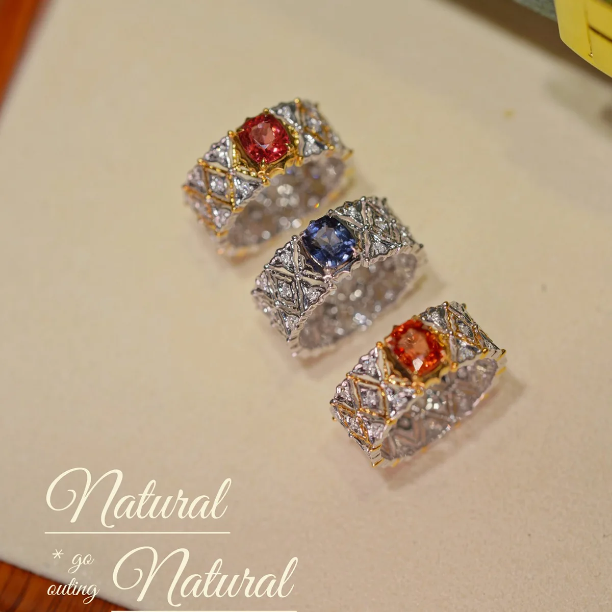 

Bucci Vintage 925 Silver Ruby Sapphire Tourmaline Honeycomb Rings For Women Tulle Lace Hollow Natural Gemstone Jewelry Bijoux