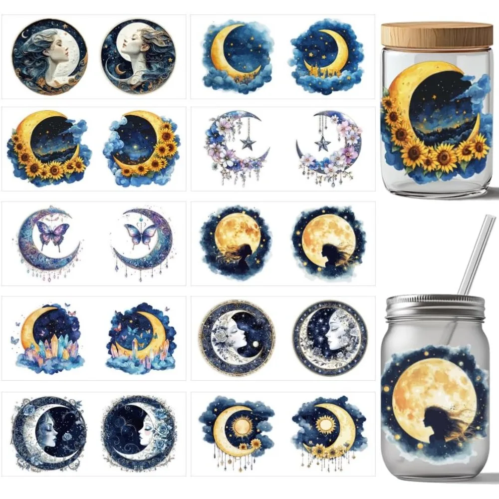 

10 Pcs Magic Fantasy Moon UV DTF Cup Wrap Transfer Sticker 10 Styles Mysterious Moon Transfer Paper Rub on Stickers