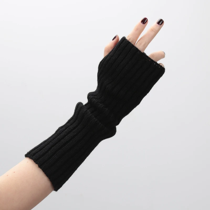 30cm Fingerless Gloves Women Mitten Winter Arm Warmer Knitted Arm Sleeve Fine Casual Soft Girls Goth Clothes Punk Gothic Gloves