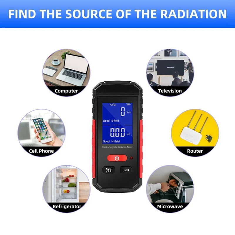 Pendeteksi radiasi elektromagnetik EMF, EMF Meter detektor radiasi elektromagnetik Digital dapat diisi ulang Tester EMF elektrik/pengukur medan magnetik