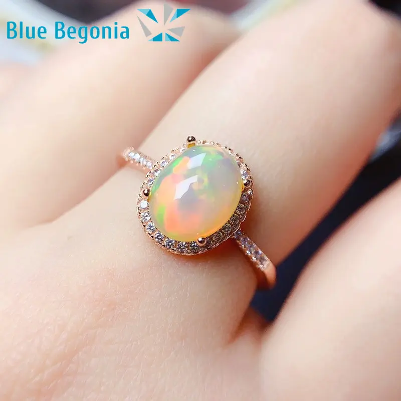 

Natural Opal Ring 925 Sterling Silver Oval 8*10MM Gemstone Jewelry for Women Wedding Engagement Gift