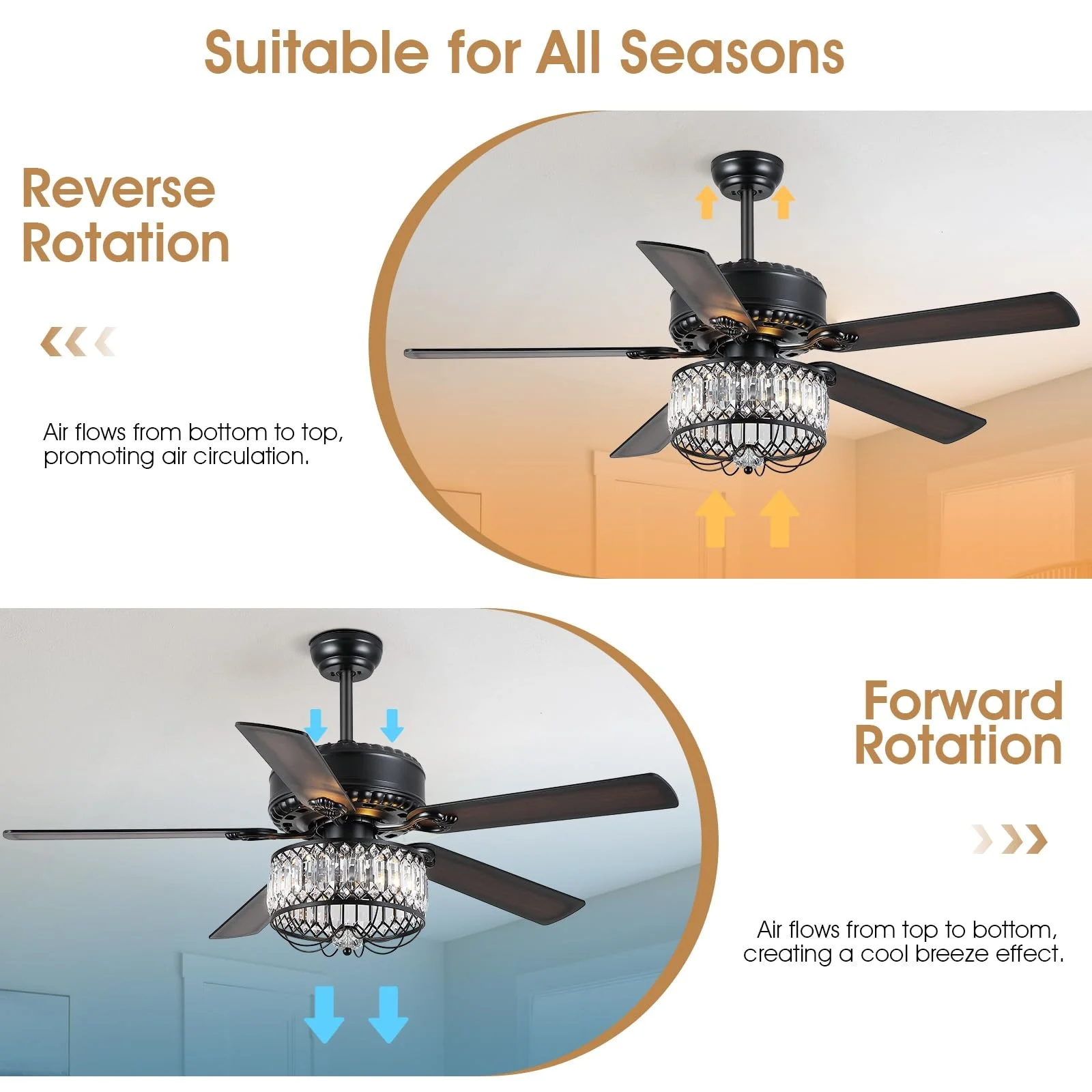 Energy Saving Remote Control Decorative Lighting For Villa Bedroom Living Room Interior Modern Ceiling Crystal Fan Light