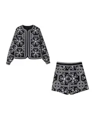Women Fashion Printed Thin Padded Open Jacket Coat And High Waist Side Zipper Shorts Female Two Piece Sets Mujer