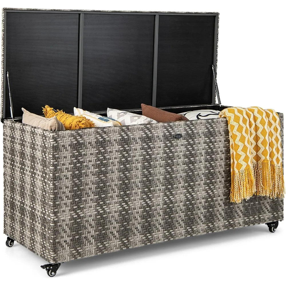 

96 gallon deck box, PE four-wheel waterproof lined outdoor storage box, outdoor rectangular storage box