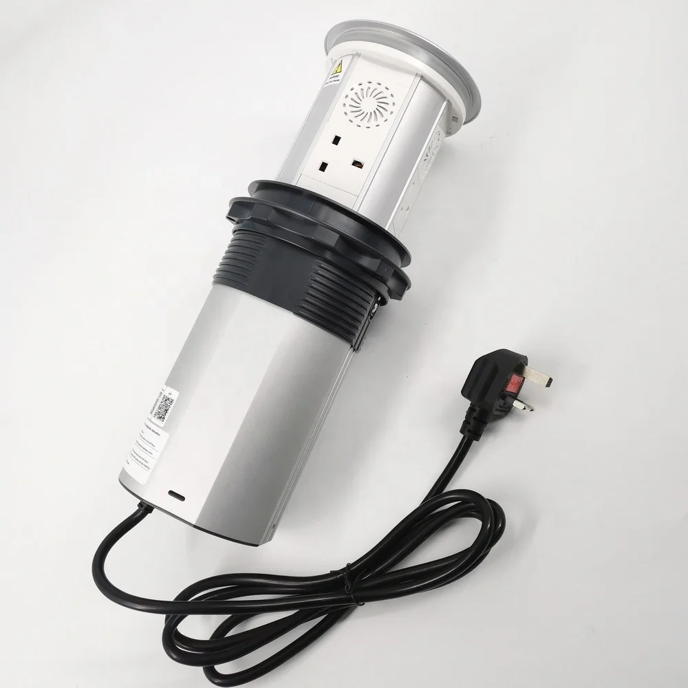 Stopkontak Dapur Nirkabel Pengisian Daya dengan Lampu LED dan Speaker, Menara Pop-up Pengangkat Motor 13A Pintar Wifi Tahan Air