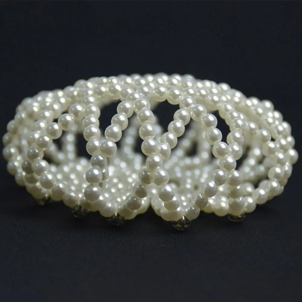 

Fashion Women Dancing Crystal Crochet Snood Elastic Pearl Hair Nets Bun Net Hair Bun Headwear
