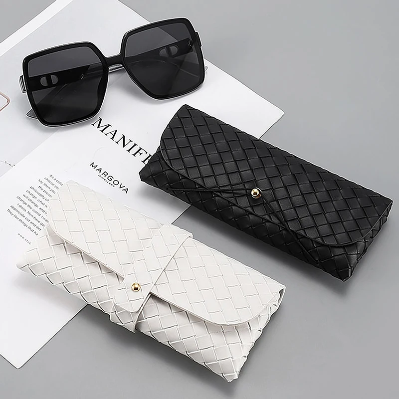 1Pc Twist Braided Leather Glasses Case Snap Rope Belt Portable Sunglasses Glasses Case Storage Box Sunglasses Case