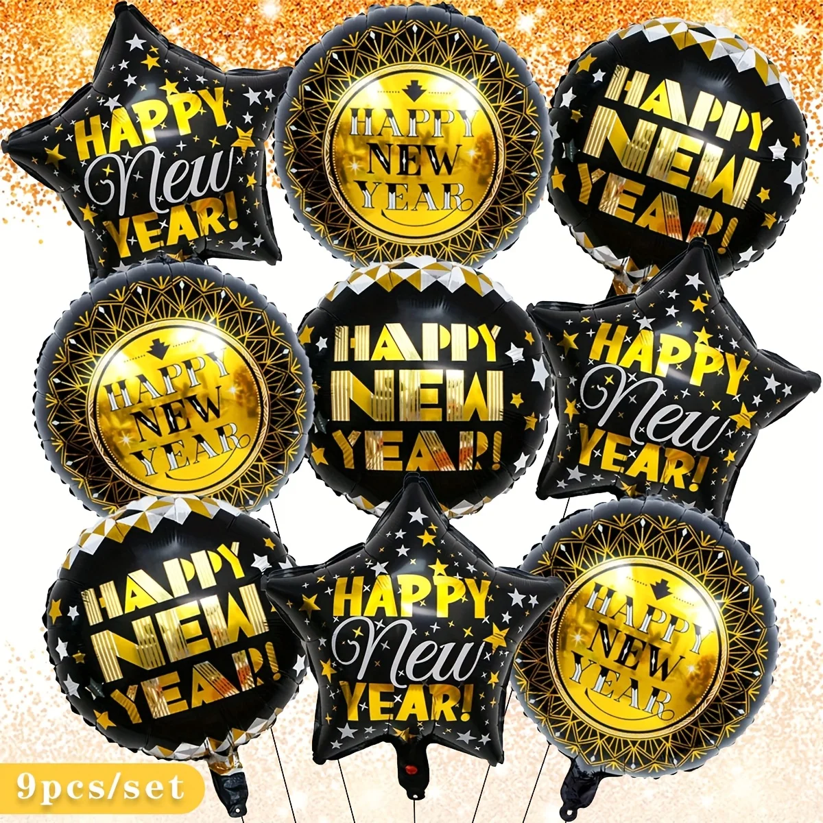 9 Stück 2026 Frohes Neues Jahr Dekorzubehör 2026 Zahlenballons Pentagramm Folienballons Weihnachtsfeierdekorationen