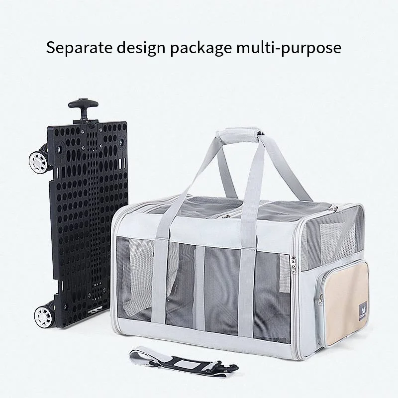 Car Cage Pet Trolley Box with Two Compartments Isolated Oversized Portable Dog Bag Cat Bag Breathable Lightweight for Carrying