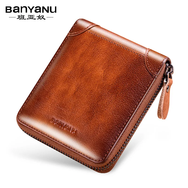 Vintage Genuine Leather Men Wallet Zipper Complete Closure Card Wallet Driving License Credit Card Holder Brand Wallet For Men