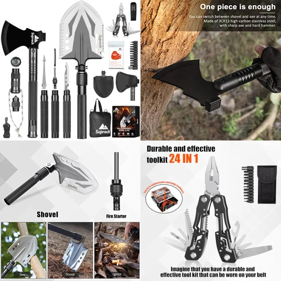 Survival Shovel High Carbon Steel Tactical Shovel Axe Folding Entrenching Tool Camping Hiking Shovel Carrying Pouch Car Emergen