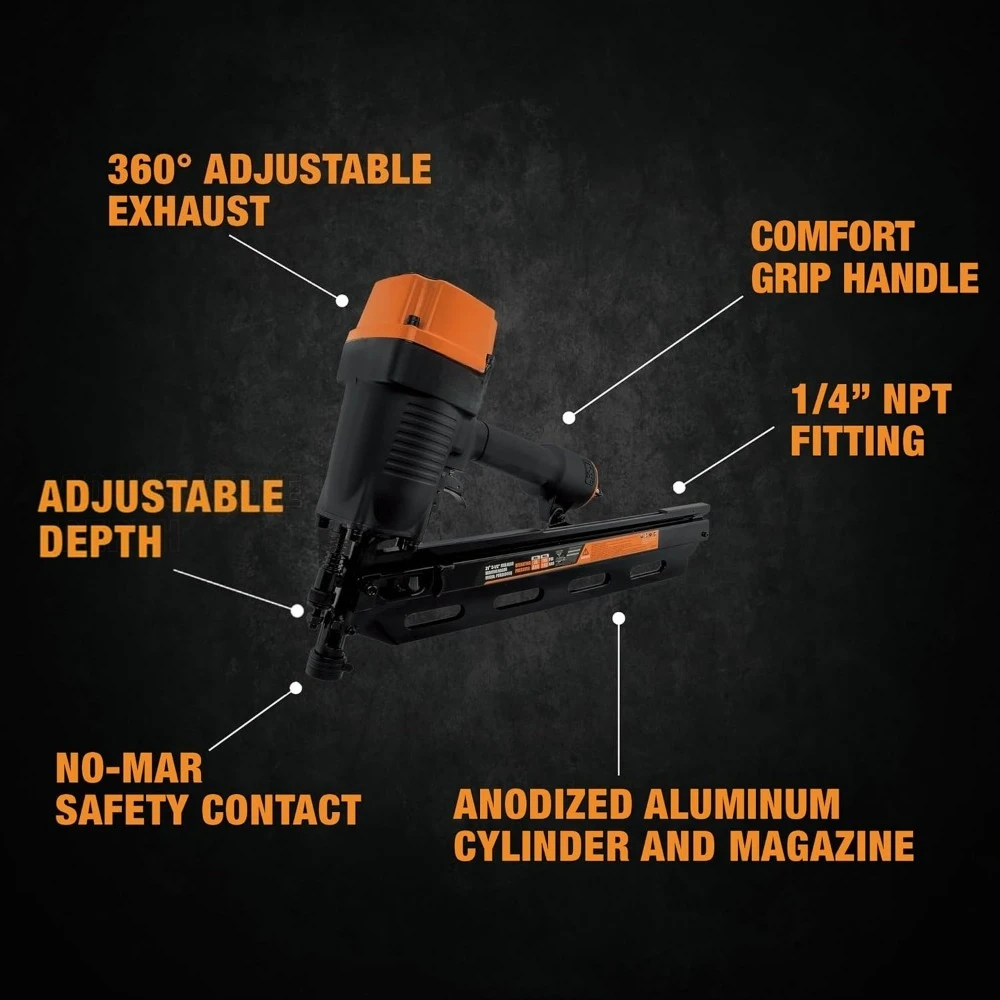 أدوات وتحسين المنزل، أداة تثبيت هوائية 21 درجة مع أظافر | 2 " – 3-1/2" أظافر رأس مستديرة بالكامل #4