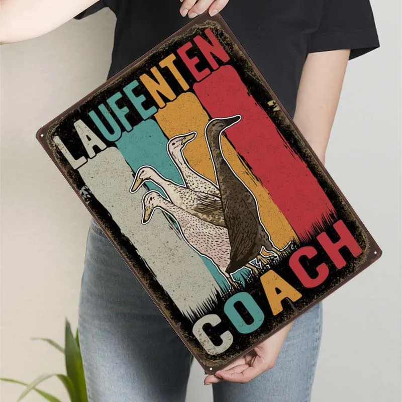 Indische Laufenten Coach R Tinplate Sign Text Art Retro Metal Signs for Wall Decoration Wall Decor Living Room Vintage Home Door