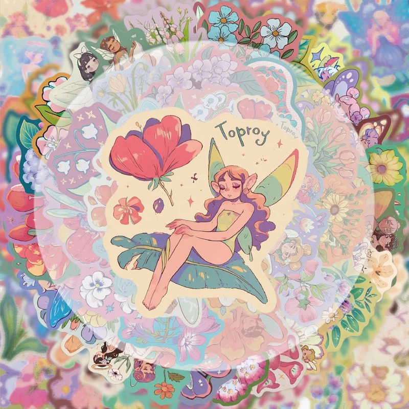 50 Blatt Flower Fairy Star Glitzerfolie-Graffiti-Aufkleber, lebendige Aufkleber, geeignet für Wasserflaschen, Laptops, Handyhüllen, Koffer, Skateboards, Gitarren, Geschenkboxen, Partydekorationen