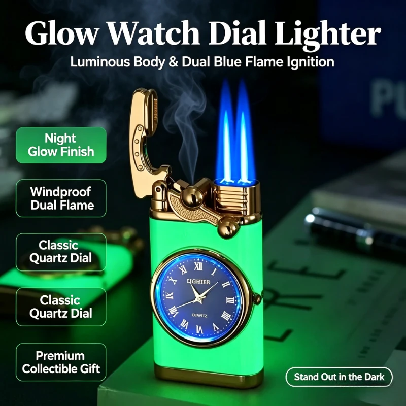 Rocker Arm Shaped Watch Metal Torch Lighter, Windproof Butane Jet Flame, Novel Cigar Cigarette Smoking Gadget for Men