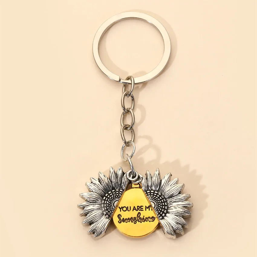 Popular Jewelry Metal Key Chain Detachable Sunflower Key Chain "you Are My Sunshine" Sunflower Pendant