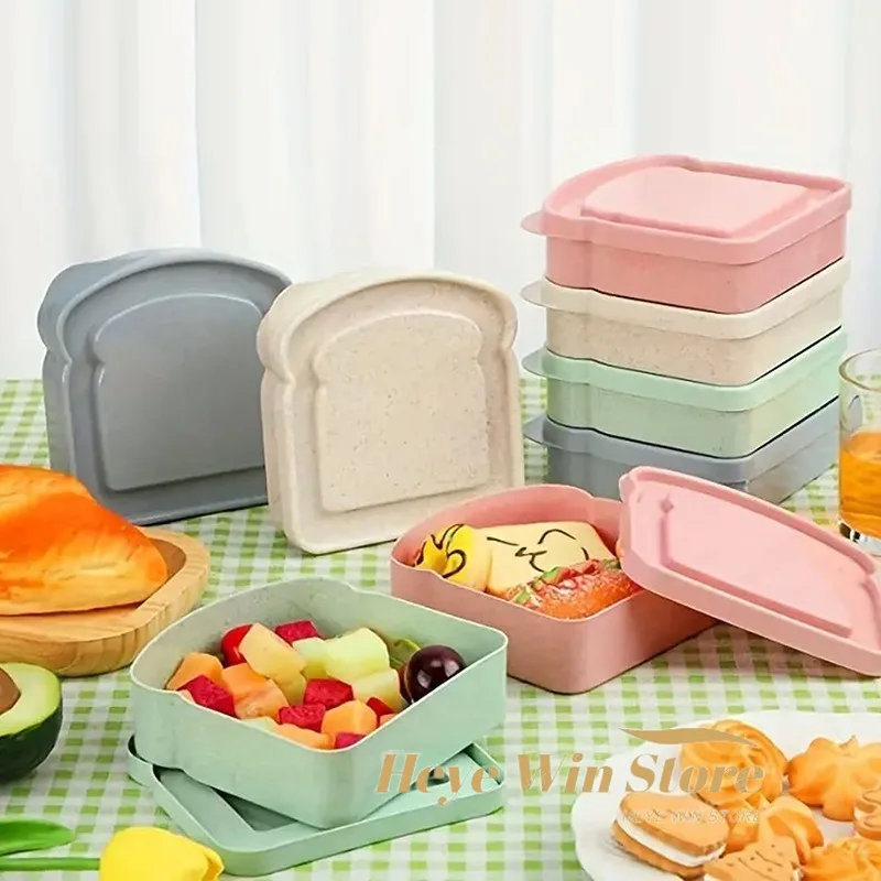 Toast Shaped Portable Lunch Box with Lid Toast Bread Sandwich Box Kitchen Outdoor Picnic Large-capacity Bento Sandwich Box view 2