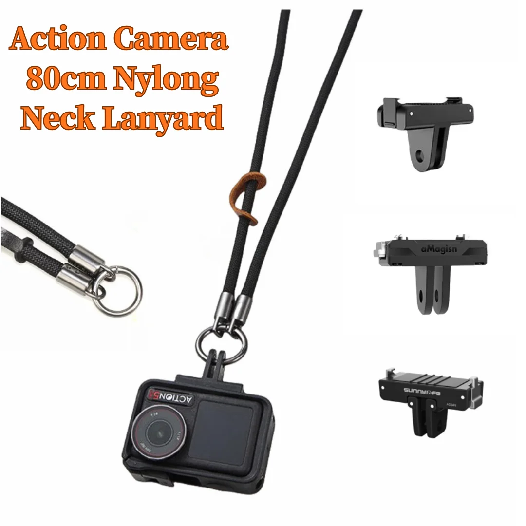 Action Camera Hard Nylong 80cm Neck Sling Lanyard for DJI Osmo Nano/Osmo 360/Action 6 5Pro/4/3Insta360 X5/Go 3s/Go Ultra/Ace Pro