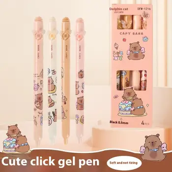 5 Pack Capybara Gel Pens - 0.5mm Black Ink Retractable Kawaii Pens For School & Office