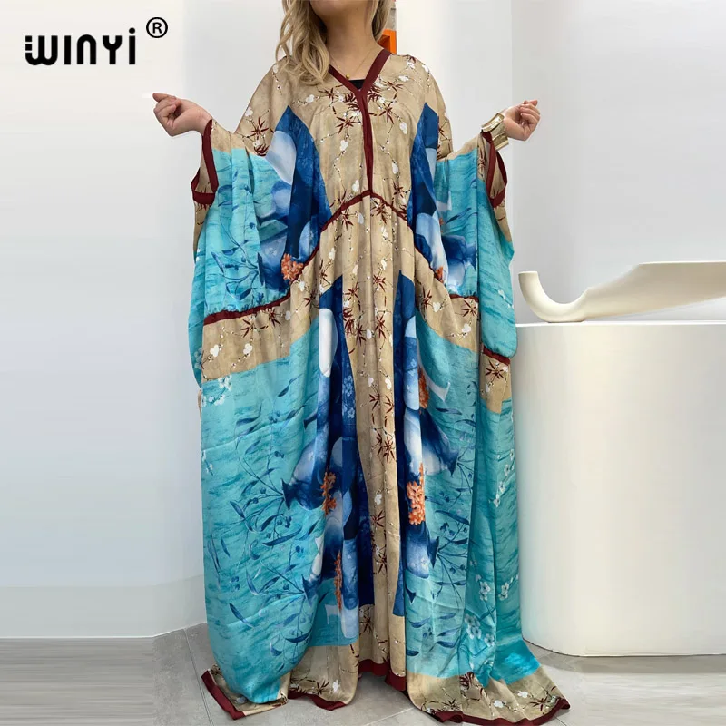 

2022 WINYI Long Kaftan Bikini Cover-ups Retro holiday party Summer Dress Women Clothing Beach Wear Swim Suit Cover Up