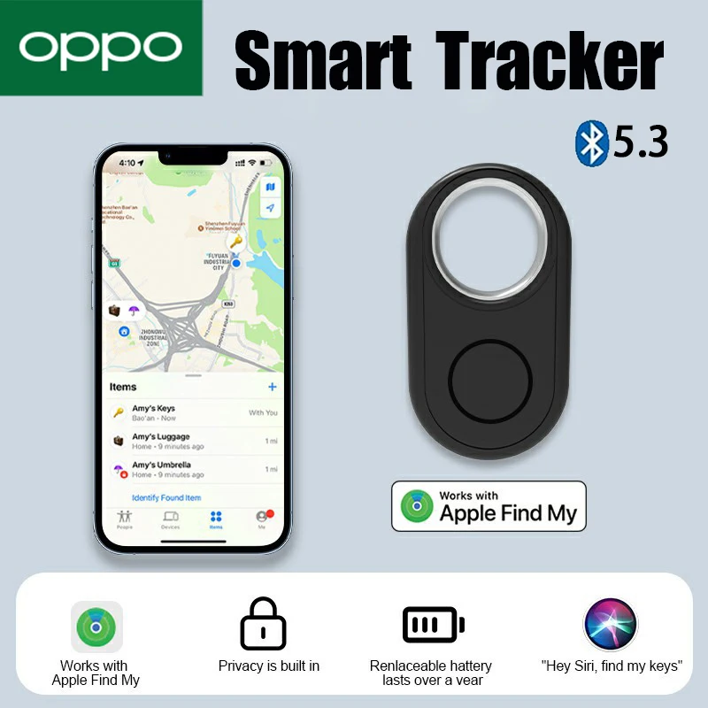 OPPO Bluetooth 5.3 Mini Smart Tracker for Apple Find My Anti-lost Locator Pet Smart Tag Wallet Key Finder for Iphone Device