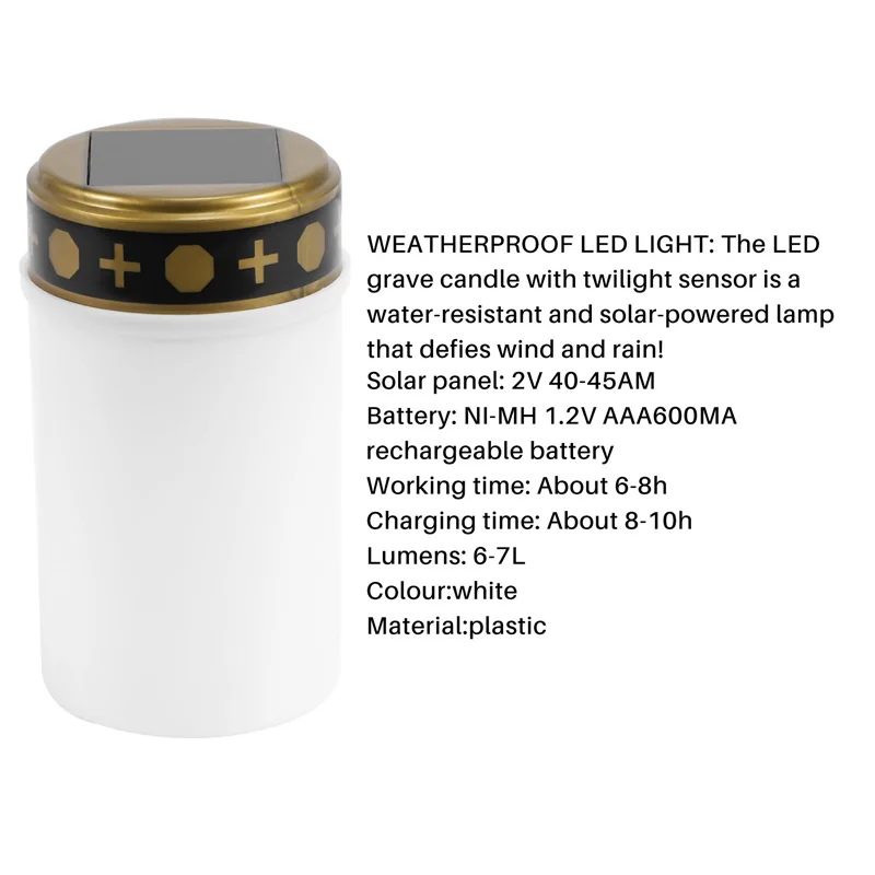 Candela tomba bianca per luci solari tomba del cimitero con illuminazione LED Grave Light 1 pz