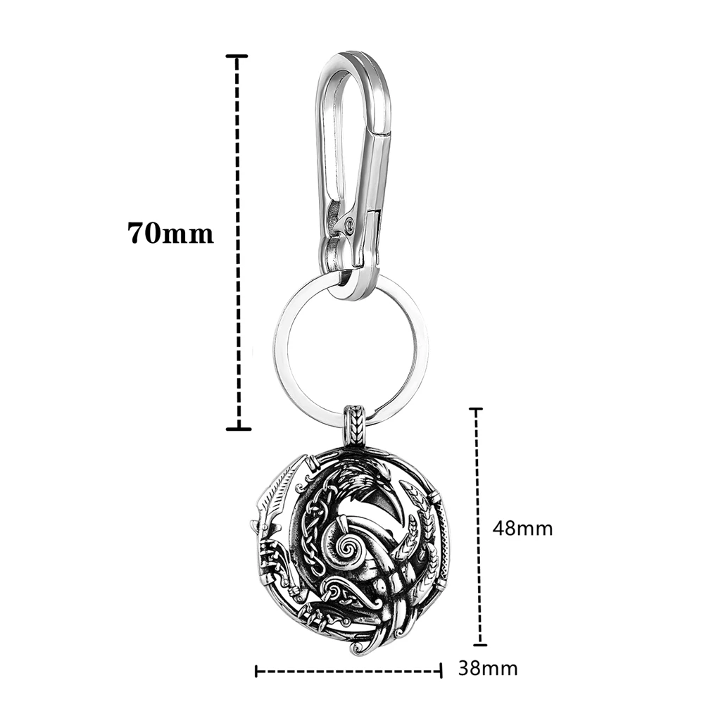 Men Viking Rune Hollow Out Crow Keychain Punk Odin Raven Feather Animal Pendant Stainless Steel Amulet Scandinavian Jewelry Gift