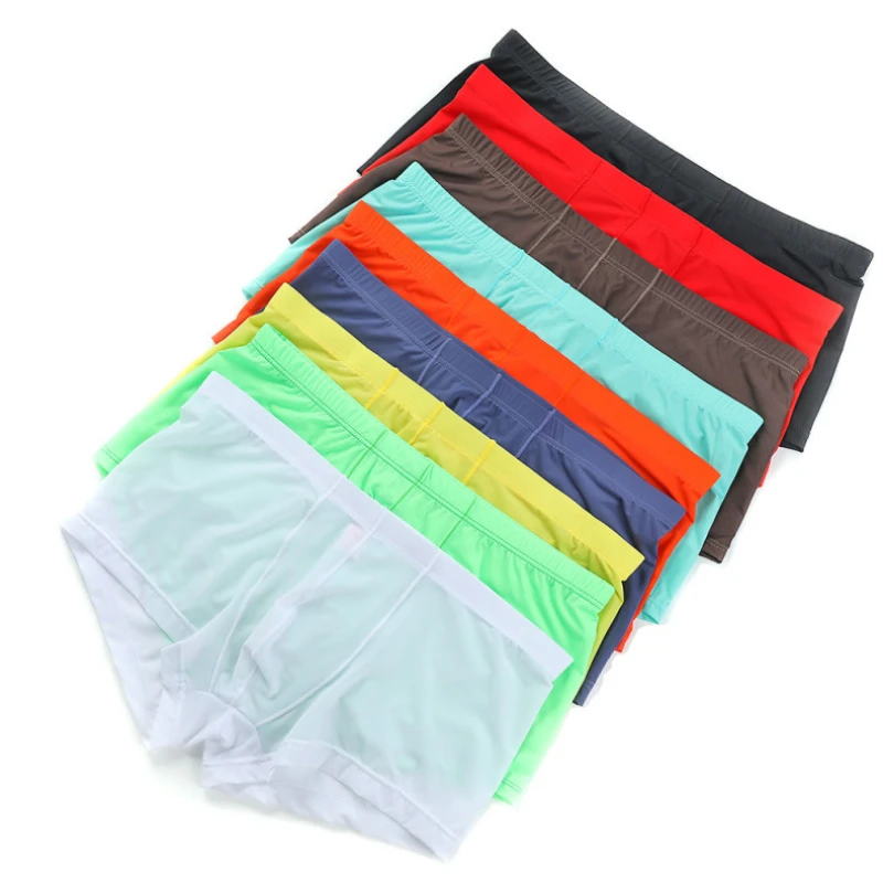 Ice Silk Seamless Panties Men Sexy Sheer Boxer Trunks Bulge Pouch Underpants Male Breathable Panties Boxer Briefs Man Shorts